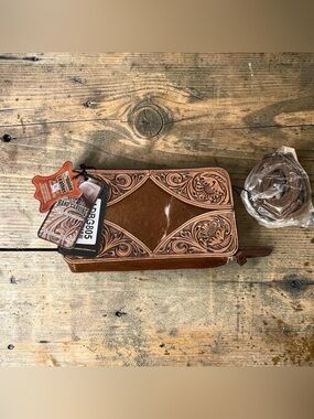 American Darling Hand-Carved Floral Tooled Leather Cowhide Purse